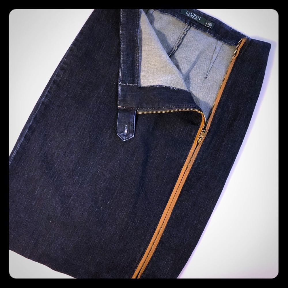 Ralph Lauren Denim Pencil Skirt with leather trim